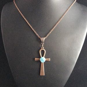 Druzy Ankh Egyptian Cross Pendant Necklace B-1-22